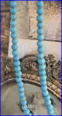 Antique Art Deco Long Natural Turquoise Bead Necklace 14k GF Clasp 48 Flapper