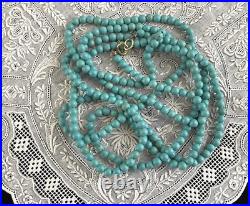 Antique Art Deco Long Natural Turquoise Bead Necklace 14k GF Clasp 48 Flapper