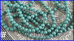 Antique Art Deco Long Natural Turquoise Bead Necklace 14k GF Clasp 48 Flapper