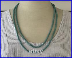 Antique Art Deco Long Natural Turquoise Bead Necklace 14k GF Clasp 48 Flapper