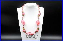 Antique Art Deco Louis Rousselet Pink Molded Glass Brass Necklace