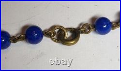 Antique Art Deco MAX NEIGER BROS sign Blue Peking Glass Necklace Ornate Brass