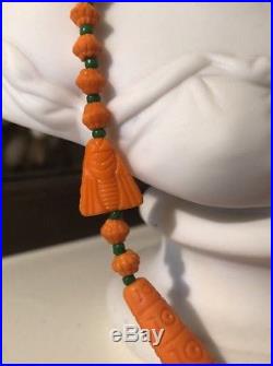 Antique Art Deco MAX NEIGER Bright Orange Bee Bead Awesome Necklace