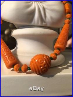 Antique Art Deco MAX NEIGER Bright Orange Bee Bead Awesome Necklace