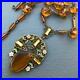 Antique Art Deco Max Neiger Czech Amber Glass Brass Enamel Pendant Necklace
