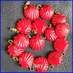 Antique Art Deco Molded Red Art Glass Seashell Choker Necklace