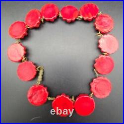 Antique Art Deco Molded Red Art Glass Seashell Choker Necklace