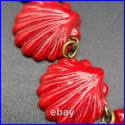 Antique Art Deco Molded Red Art Glass Seashell Choker Necklace