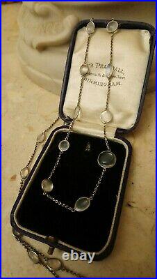 Antique Art Deco Moonstone & Sterling Silver Long Flapper Necklace