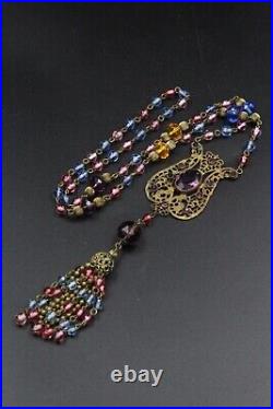 Antique Art Deco Multi-Color Czech Glass Necklace