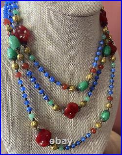 Antique Art Deco Multi-Color Czech Glass Necklace! Stunning! Neiger brothers