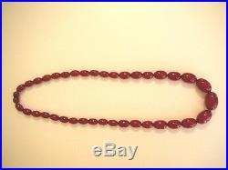 Antique Art Deco Natural Amber Oval Egg Cherry Red Faturan Necklace 25 65 grms