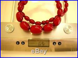 Antique Art Deco Natural Amber Oval Egg Cherry Red Faturan Necklace 25 65 grms