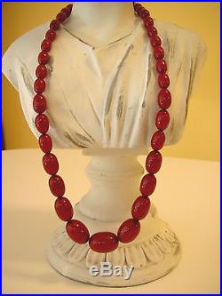Antique Art Deco Natural Cherry Red Baltic Amber Oval Egg Necklace 25 65 grams