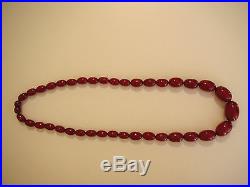 Antique Art Deco Natural Cherry Red Baltic Amber Oval Egg Necklace 25 65 grams