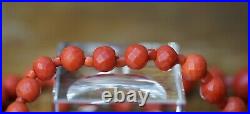 Antique Art Deco Natural Red Coral Big Faceted Beads Necklace 14K Gold clasp 58g