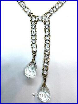 Antique Art Deco Negligee Briolette Cut Bezel Set Paste Gilt Metal Necklace