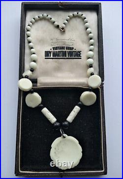 Antique Art Deco Neiger Czech Uranium Poured Glass Rose Beads Necklace Rethread