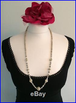 Antique Art Deco Neiger Egyptian Revival Uranium Beads Czech Necklace Rethreaded