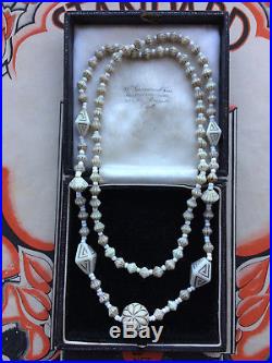 Antique Art Deco Neiger Egyptian Revival Uranium Beads Czech Necklace Rethreaded