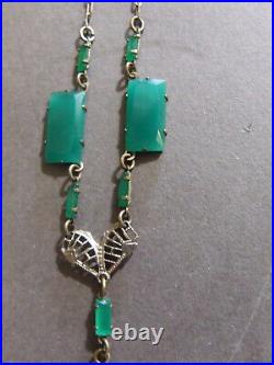 Antique Art Deco Nouveau Chrysoprase Green Glass Necklace (h)