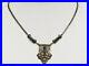 Antique Art Deco / Nouveau Simulated Sapphire Pendant Necklace Leaf Motif