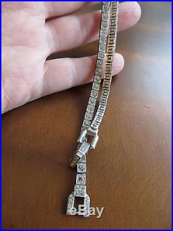 Antique Art Deco OTIS Sterling Bezel Clear White Crystal Necklace Choker 14.25