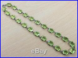 Antique Art Deco Open Backed Silver & Peridot Crystal Glass Necklace 1920