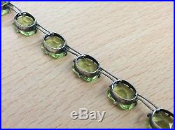 Antique Art Deco Open Backed Silver & Peridot Crystal Glass Necklace 1920