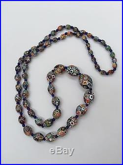 Antique Art Deco Opera Flapper Millefiori Venetian Glass Bead Large Necklace