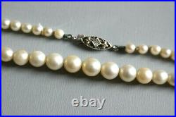 Antique Art Deco Pearl Necklace With 9ct White Gold Natural Diamond Clasp