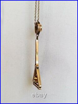 Antique Art Deco Peridot Pearl Pendant Necklace 9ct Gold