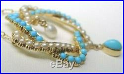 Antique Art Deco Persian Turquoise Pearl 18K Yellow Gold Star Of David Necklace