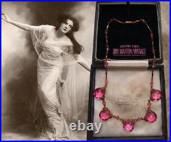 Antique Art Deco Pink Sapphire Paste Jewel Necklace Open Back Beautiful Bridal