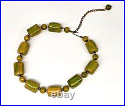 Antique Art Deco Plastic Green Bakelite Bead Chocker Necklace 16''L