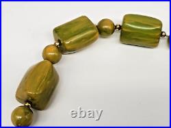 Antique Art Deco Plastic Green Bakelite Bead Chocker Necklace 16''L