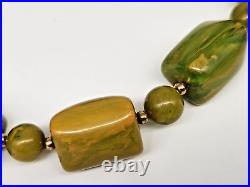 Antique Art Deco Plastic Green Bakelite Bead Chocker Necklace 16''L