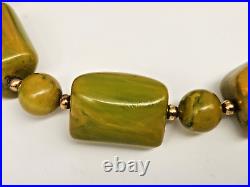 Antique Art Deco Plastic Green Bakelite Bead Chocker Necklace 16''L