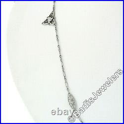 Antique Art Deco Platinum 0.08ctw European Cut Diamond Charm 18 Chain Necklace