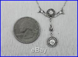 Antique Art Deco Platinum 0.79ctw Diamond Drop Pendant Necklace