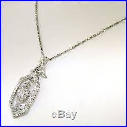 Antique Art Deco Platinum 3.05ctw Old European Diamond Daisy Necklace Pendant