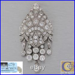 Antique Art Deco Platinum 3.48ctw Diamond Brooch Pendant Necklace EGL F8 $9100