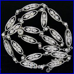 Antique Art Deco Platinum Milgrain Floral Link 2.49ctw Diamond Tennis Necklace