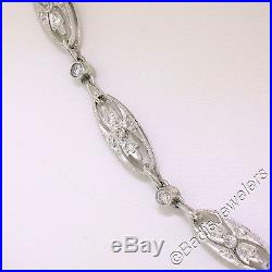 Antique Art Deco Platinum Milgrain Floral Link 2.49ctw Diamond Tennis Necklace