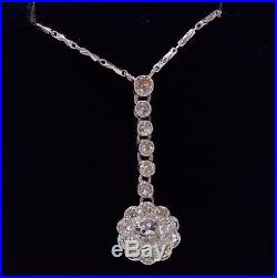Antique Art Deco Platinum and 1.50ct Diamond Daisy Cluster Necklace