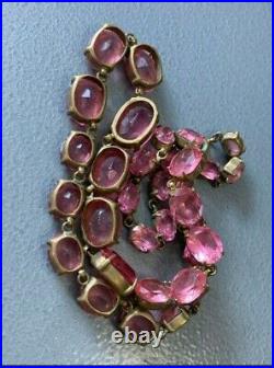 Antique Art Deco Pretty Pink Paste Glass, Gilt Gatsby Necklace 16.9'', 20 grams