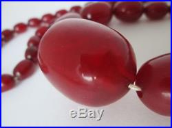 Antique Art Deco Red Cherry Amber Bakelite Egg Bead Necklace 43.4g