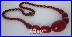 Antique Art Deco Red Cherry Amber Bakelite Egg Bead Necklace 43.4g