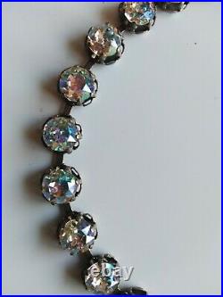Antique Art Deco Riviere Paste Glass, Silver Gilt Necklace 15'', 30 grams