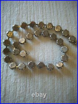Antique Art Deco Riviere Paste Glass, Silver Gilt Necklace 15'', 30 grams